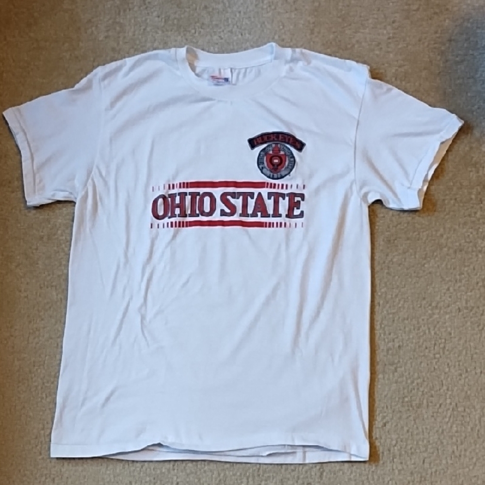 Vintage 90s Ohio State Univ Buckeyes T-Shirt White Single Stitch XL (Fits M)